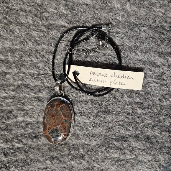 COPY - Peanut obsidian gemstone pendant, silver plate, artisan, unisex - Picture 6 of 6